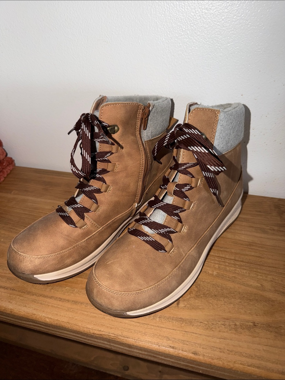 Maurices Women’s Tan Casual Lace-Up Boots with Gray Coll